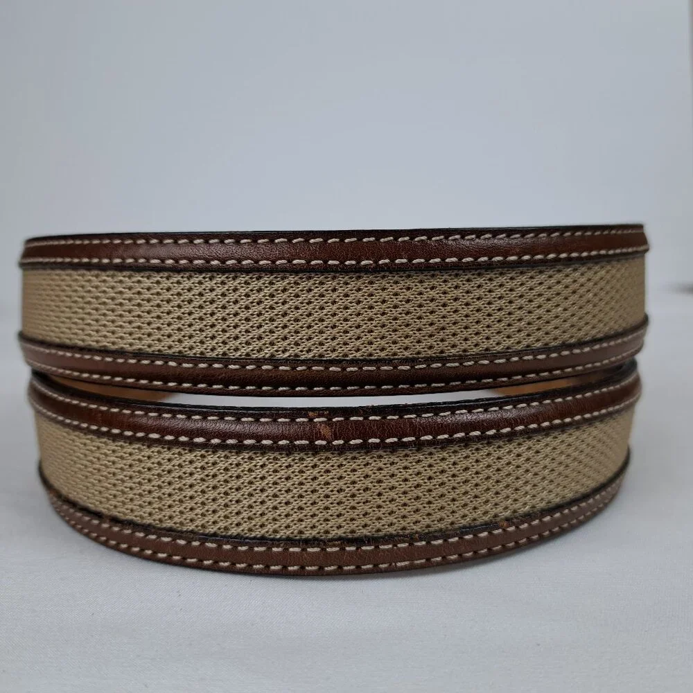 Tommy Bahama Leather & Woven Nylon Belt Size 38 Made in Spain - Picture 3 of 16